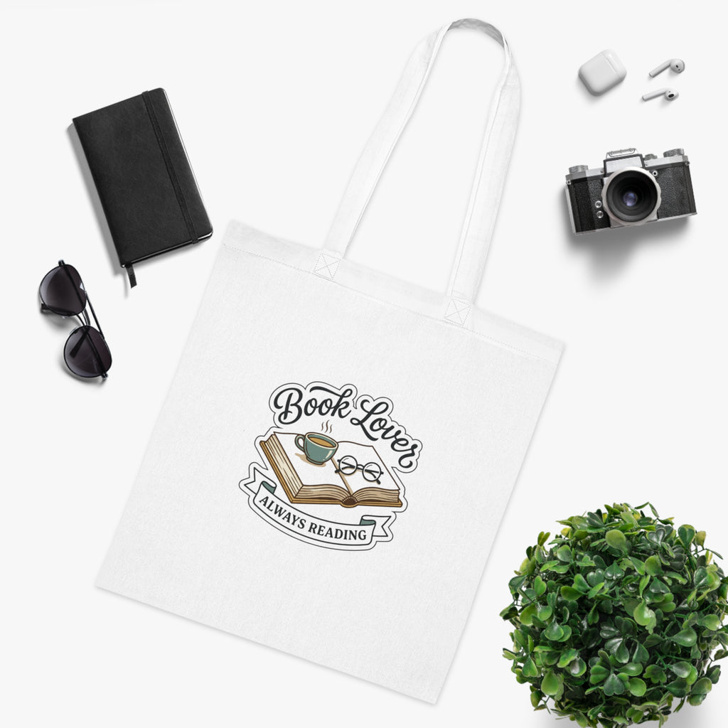 Tote Bag — "Book Lover Always Reading" Cotton Tote for Readers, Library & Book Club Gift